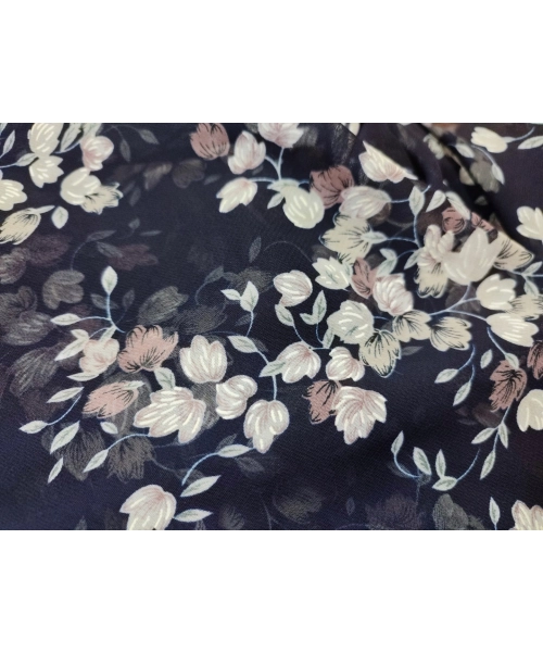 Duża chusta plażowa - eleganckie PAREO XXL szyfon białe kwiatuszki